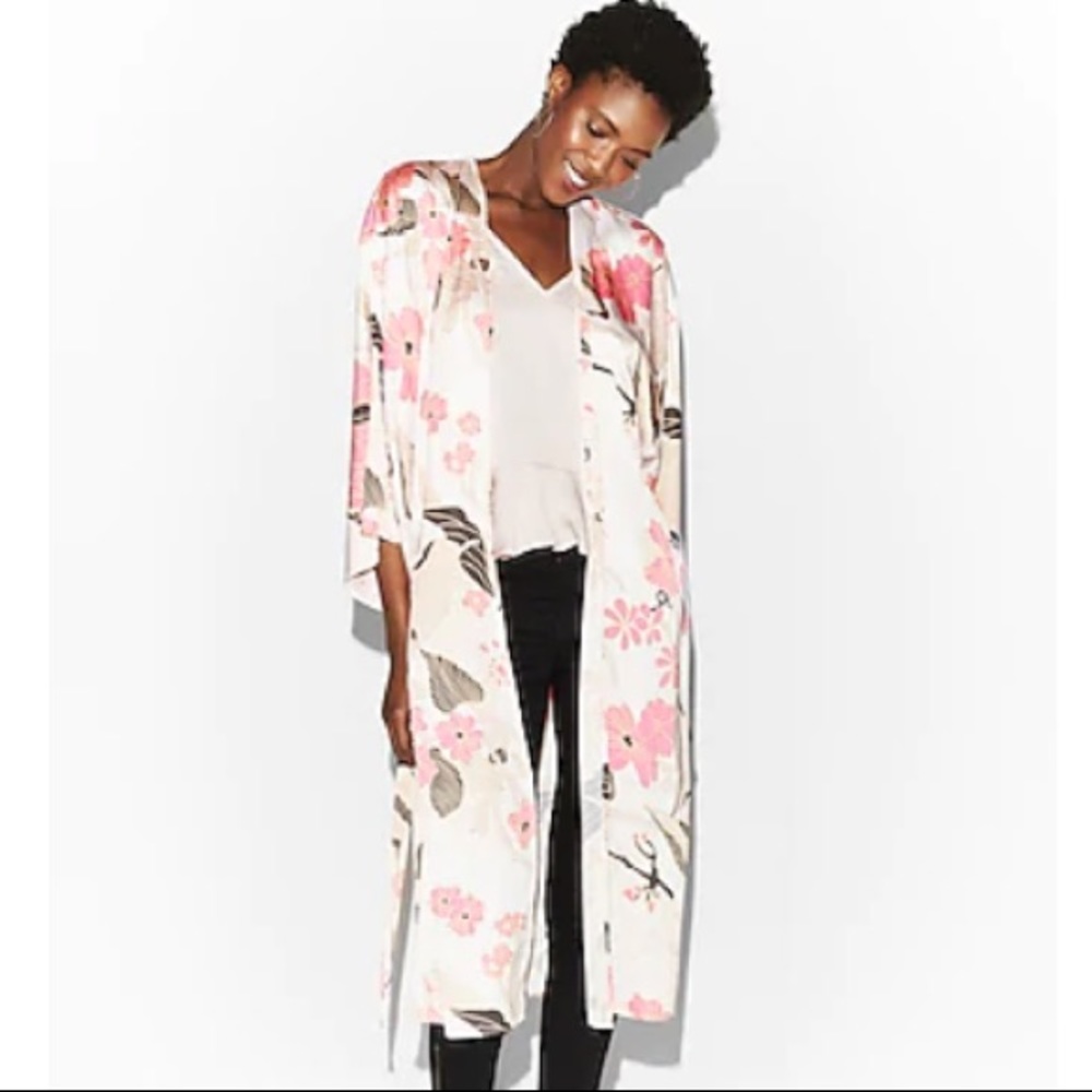 New Express Pink Multi Color Floral Kimono
